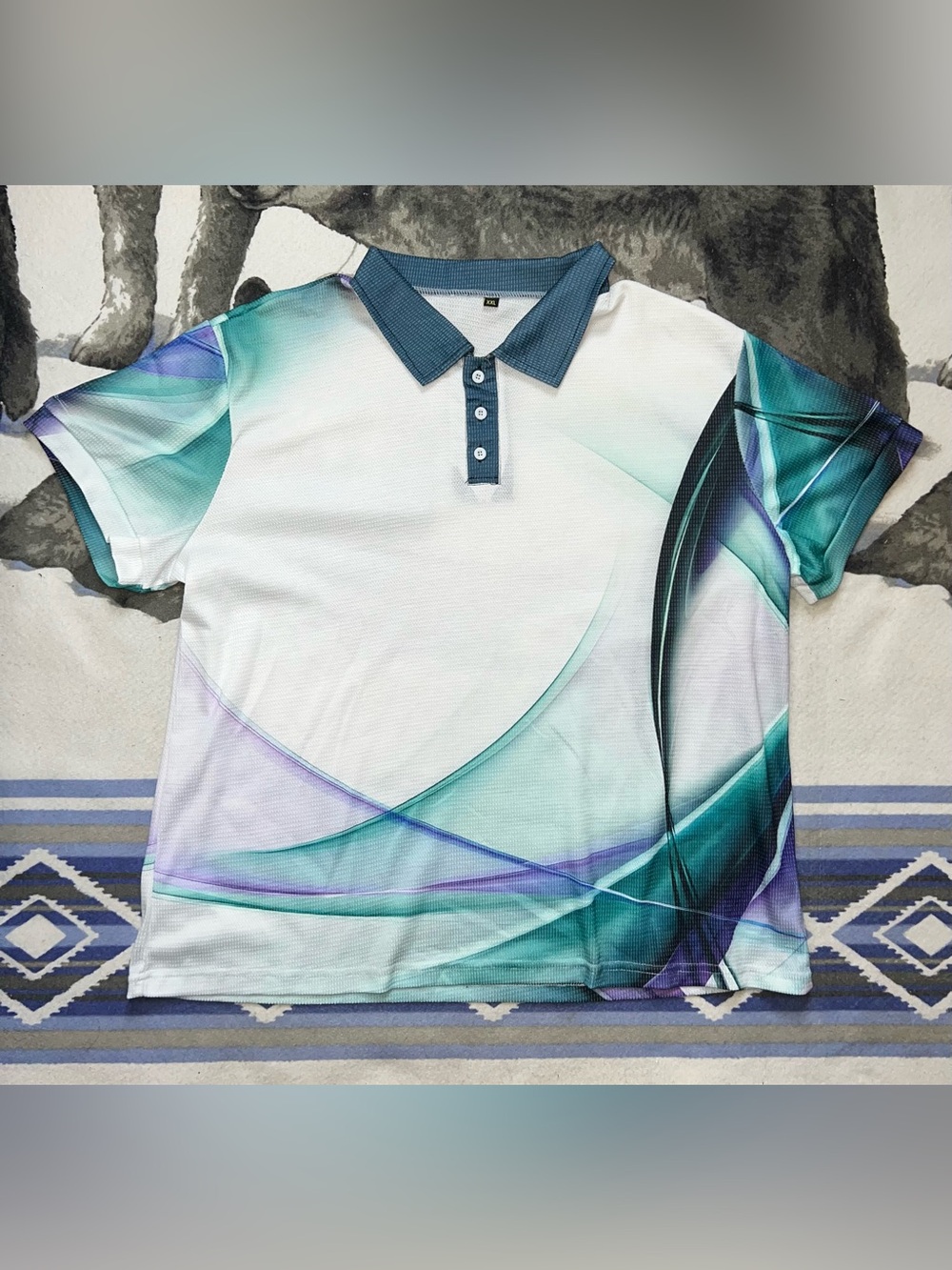 Men's Abstract Teal & White Polo Shirt